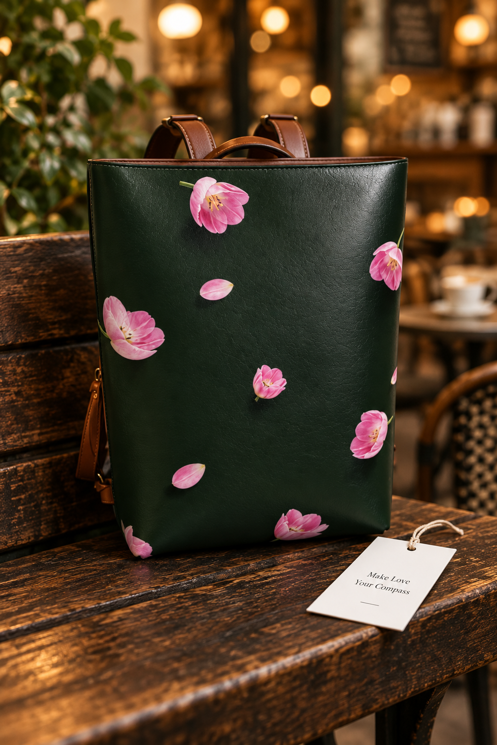 Botanical Bloom Tulip on Dark Forest Green Premium Backpack