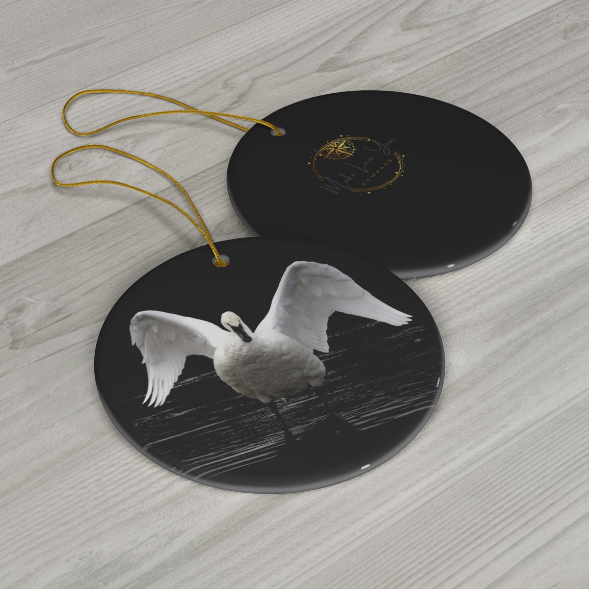 Make Love Your Compass | Symphony of Grace Swan Ornament - Black and White