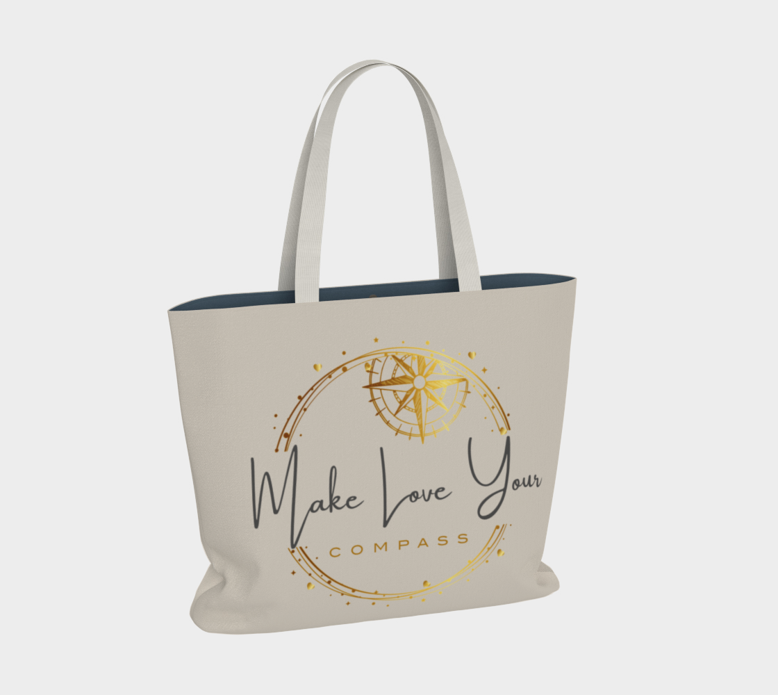 Beige Market Tote with Gold Compass-Wreath Design | Make Love Your Compass