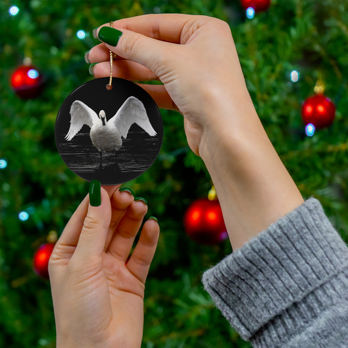 Make Love Your Compass | Symphony of Grace Swan Ornament - Black and White