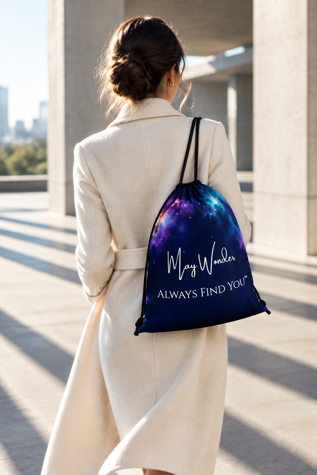 May Wonder Always Find You - Cosmic Nebula Premium Drawstring Backpack