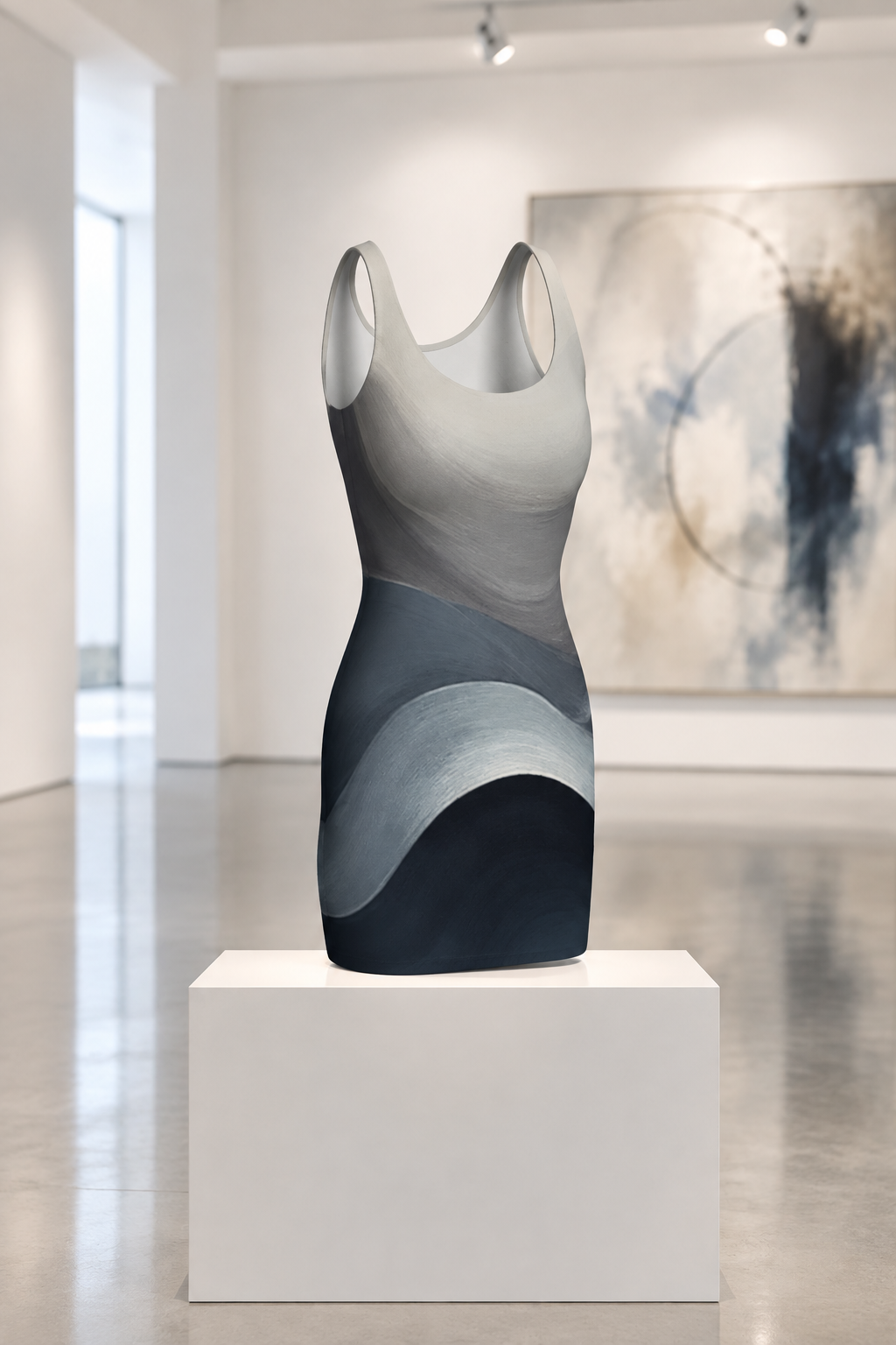 Grey Blue Wave Graphic Bodycon Dress