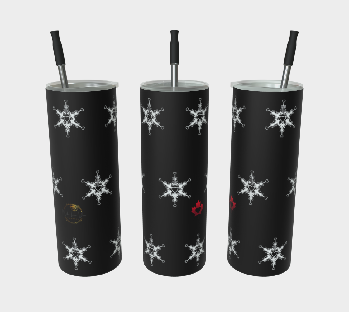 White Heart Snowflake Stainless Steel Tumbler — Winter Theme All-Over Print Art