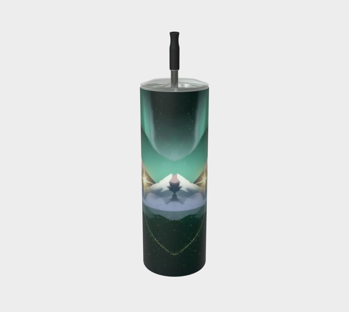 Stardust Journey Stainless Steel Tumbler — Mountain Aurora & Starry Night Art