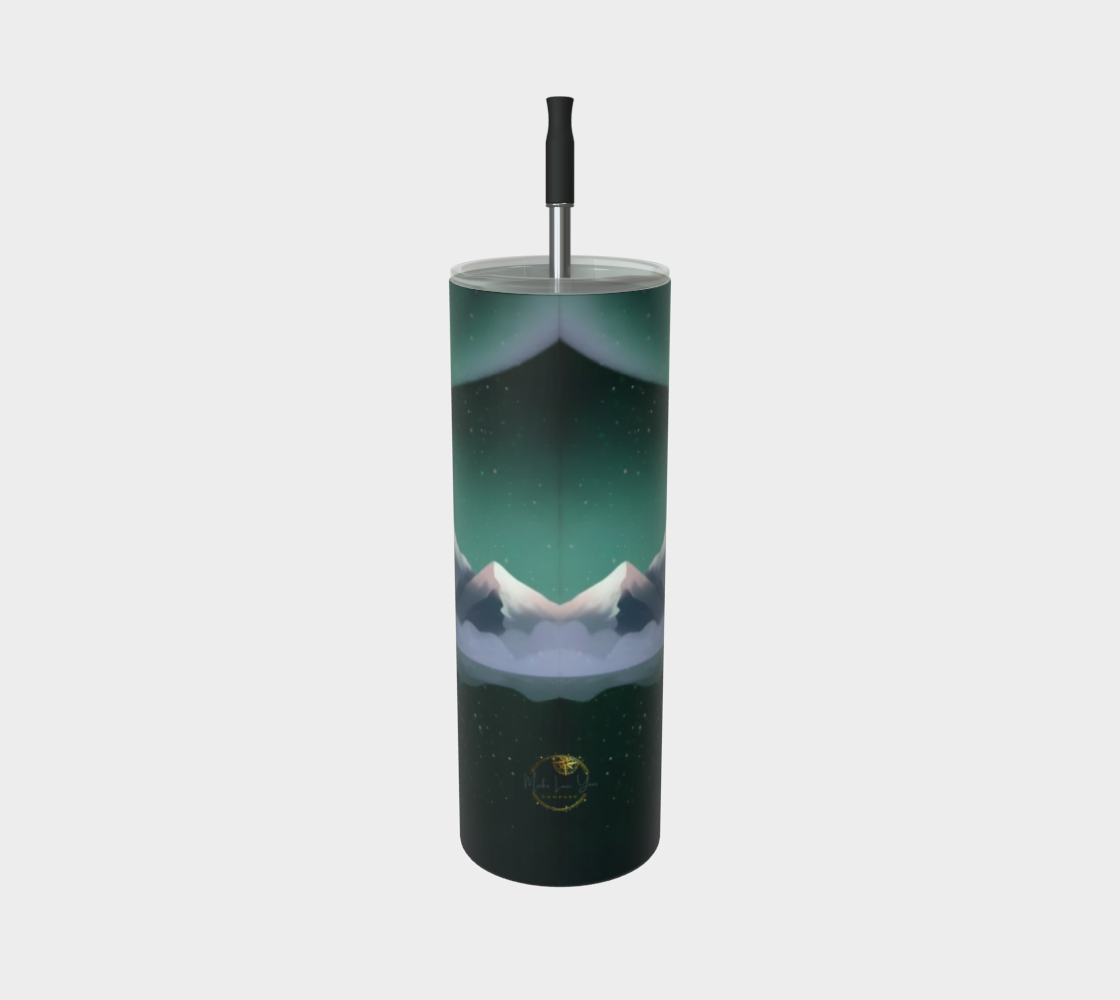 Stardust Journey Stainless Steel Tumbler — Mountain Aurora & Starry Night Art