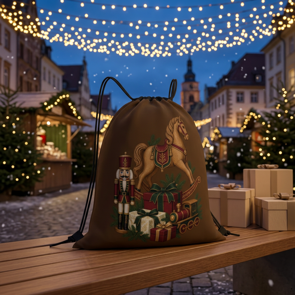 Backpack at a sparkling Christmas market