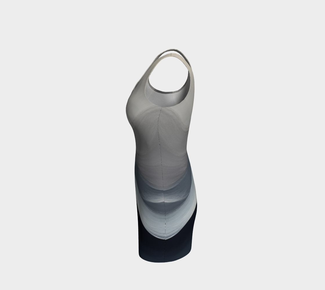 Grey Blue Wave Graphic Bodycon Dress