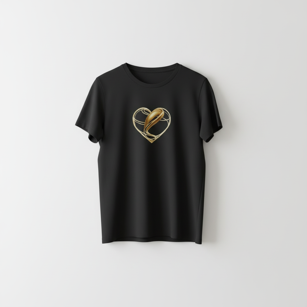 Gold Heart Graphic Tee - Women's 100% Cotton Short Sleeve Crewneck