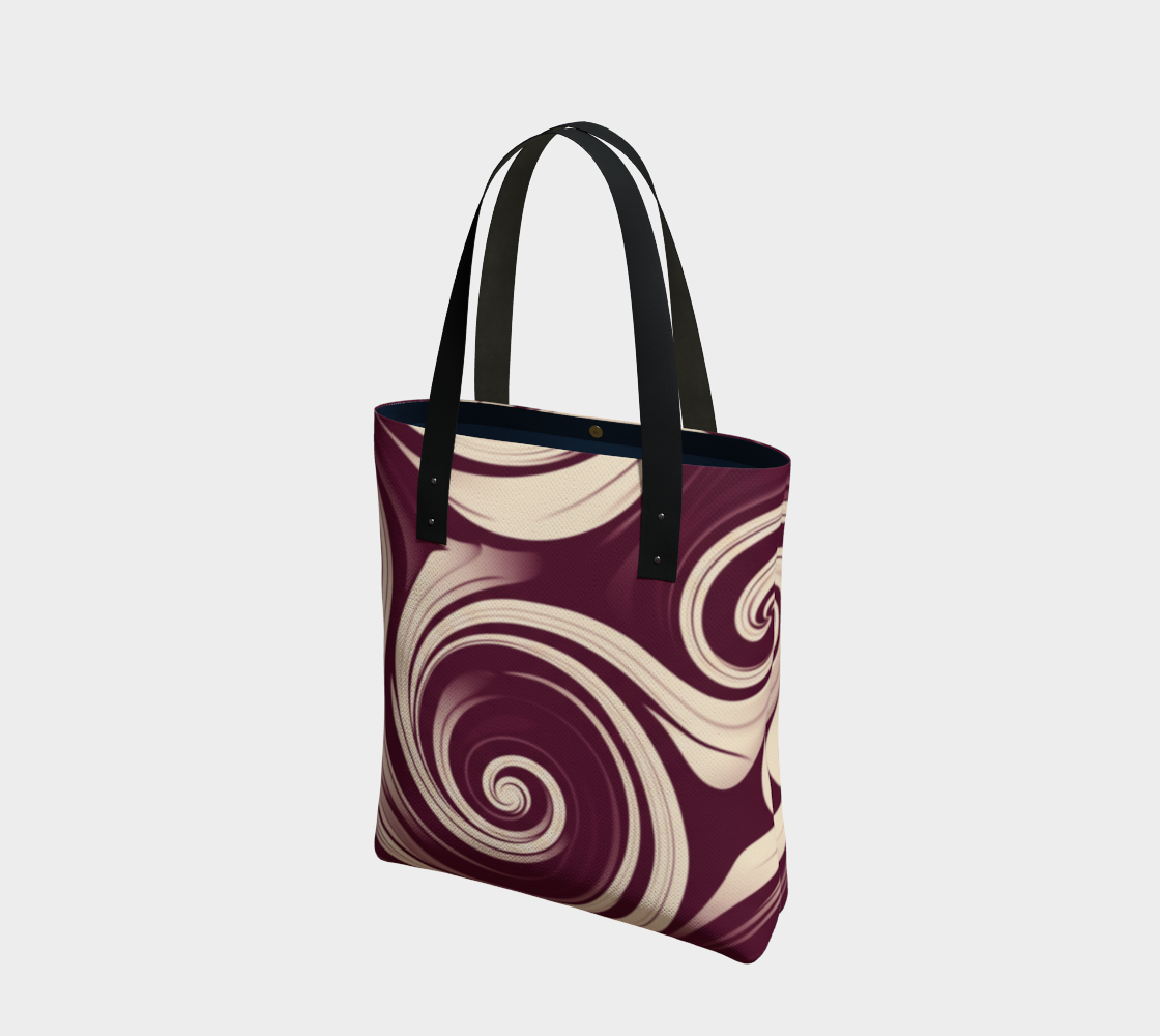 Tote bag with a purple and white spiral pattern on a light gray background