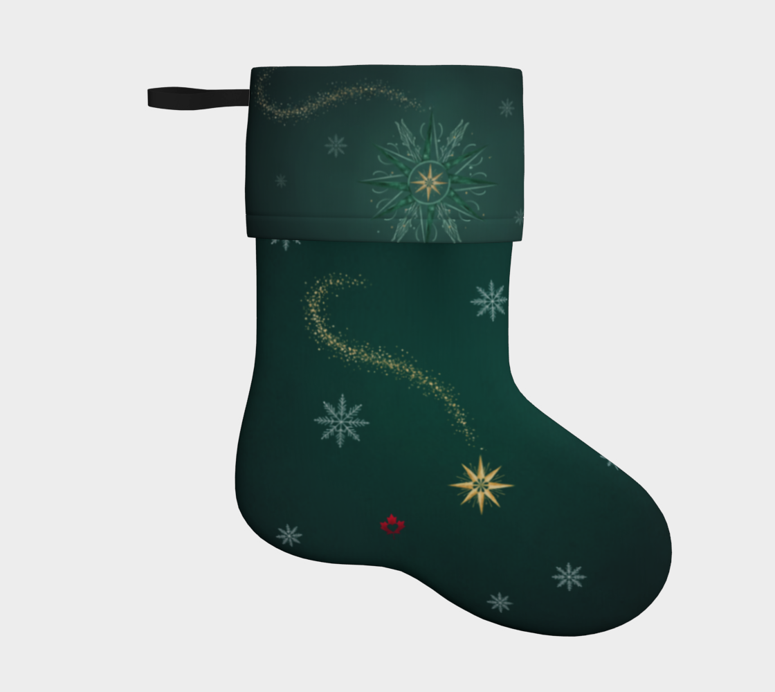 Make Love Your Compass Holiday Stocking - Snowflake & Stardust Dark Green - Plush Velveteen