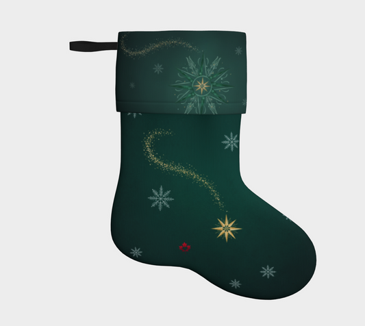 Make Love Your Compass Holiday Stocking - Snowflake & Stardust Dark Green - Plush Velveteen