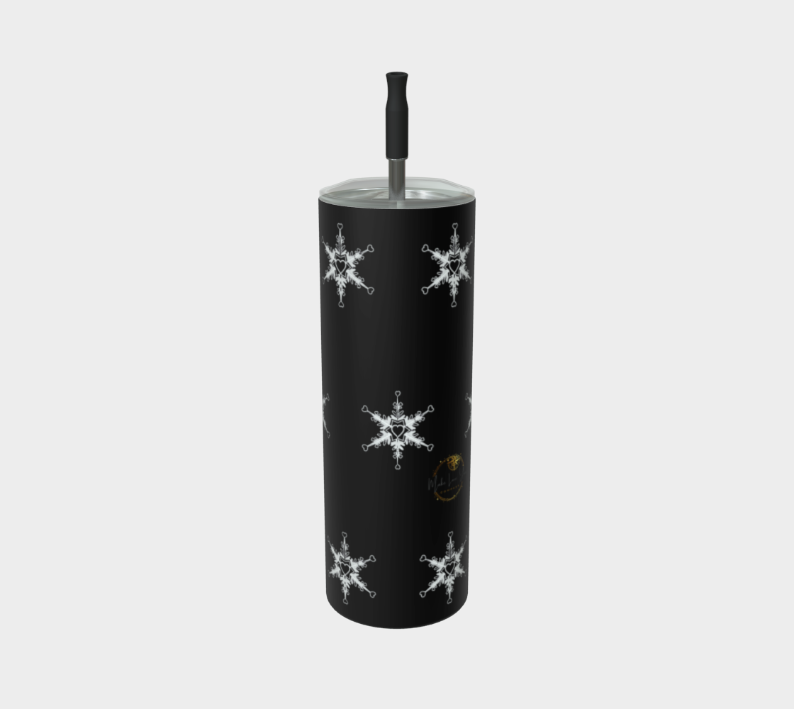White Heart Snowflake Stainless Steel Tumbler — Winter Theme All-Over Print Art