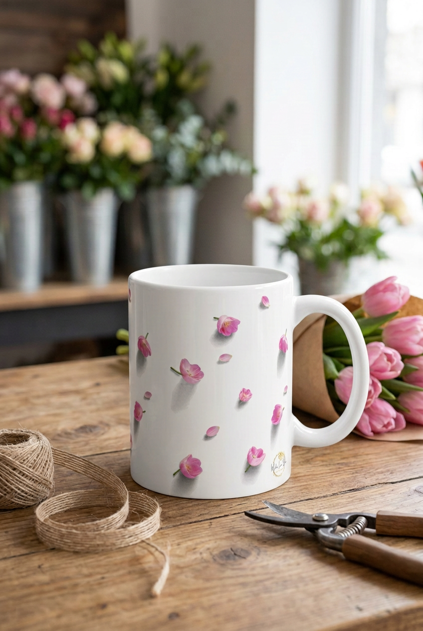 Pink Flower Petals Ceramic Mug