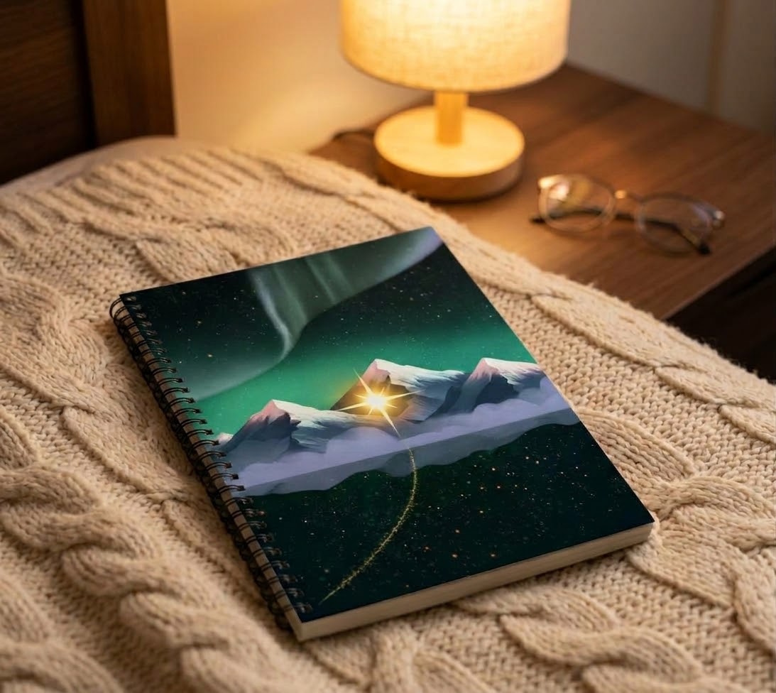 Stardust Journey Spiral Notebook - Mountain Aurora & Starry Night Art | Make Love Your Compass