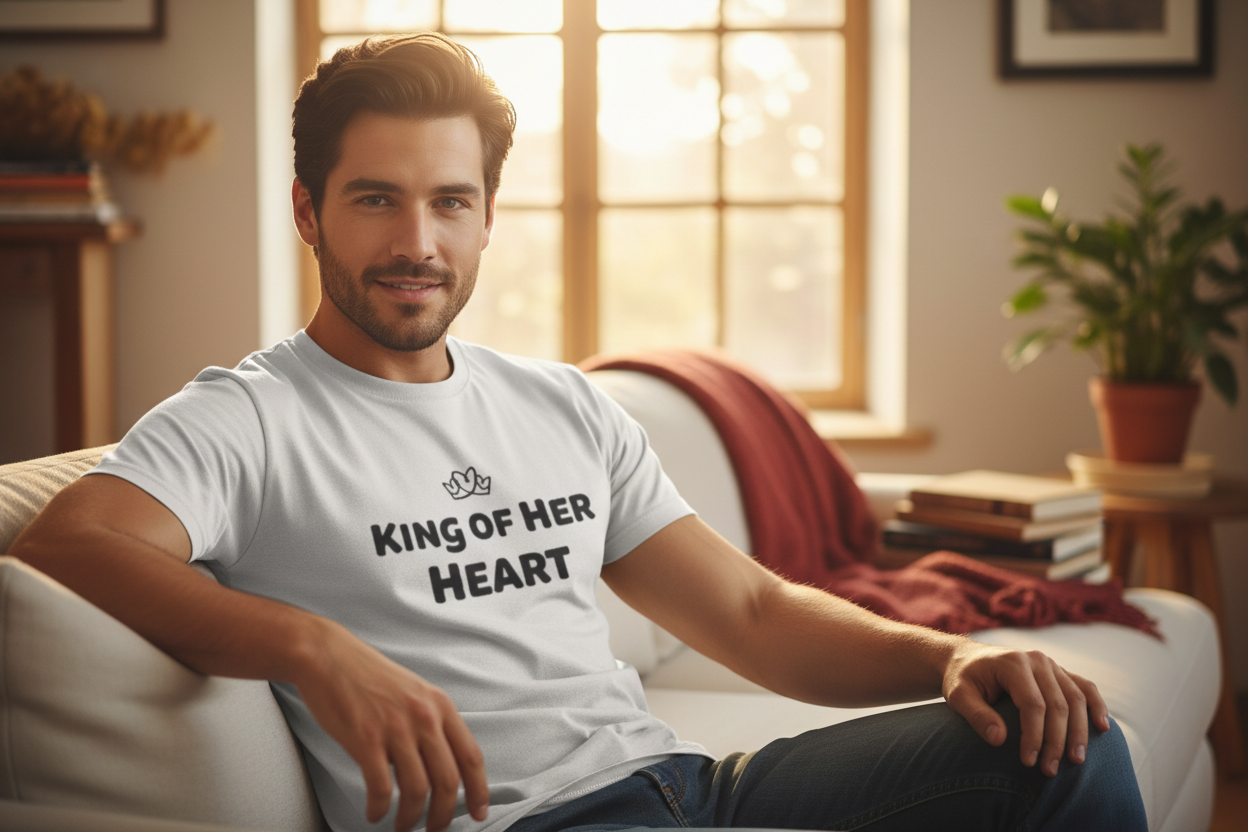 King of Her Heart Tee - Man Relaxed at Home