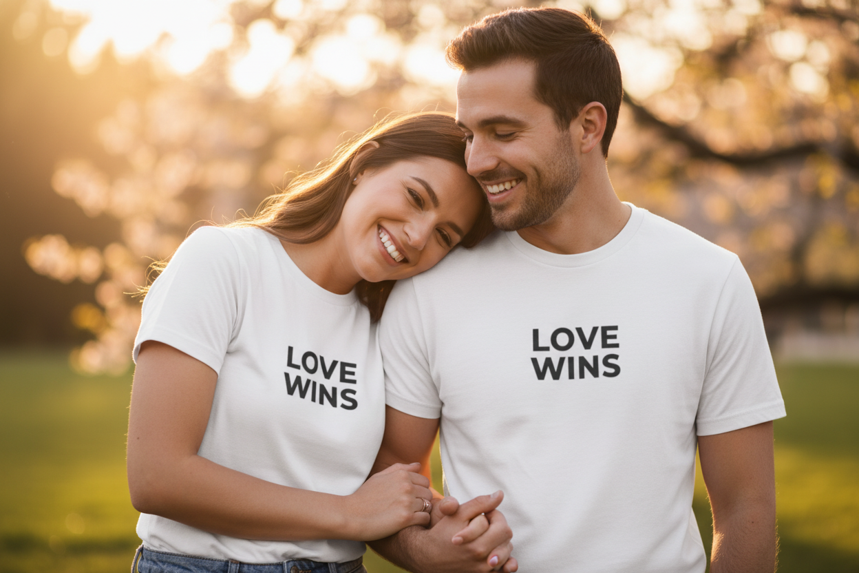 Love Wins Tee - Couple Embracing