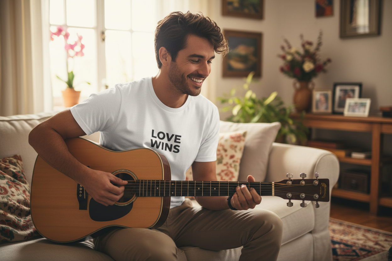 Love Wins Tee - Man Playing Guitar
