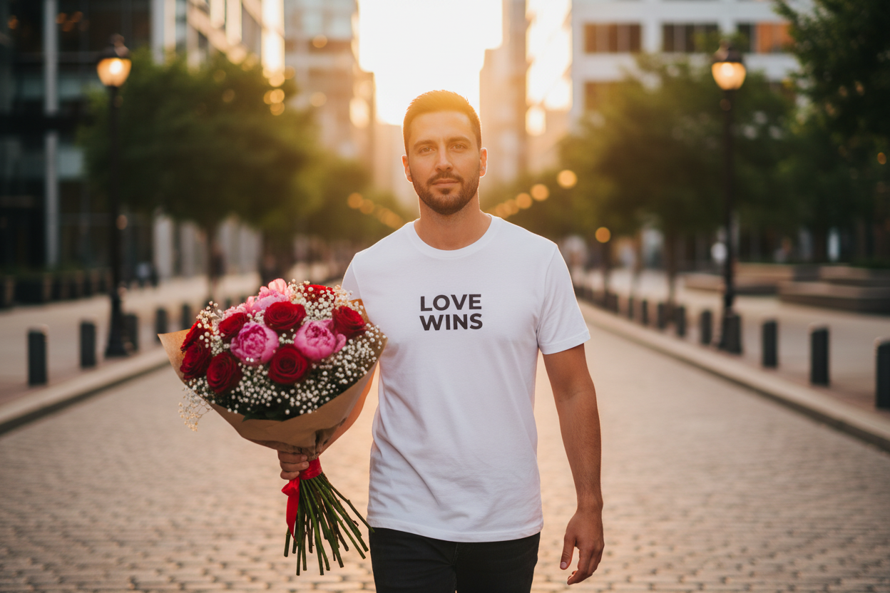 Love Wins Tee - Man with Flowers