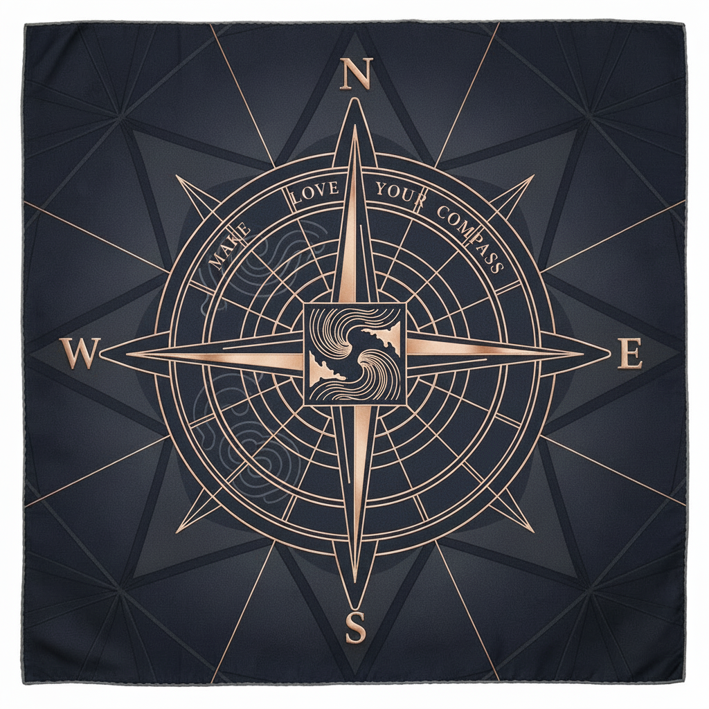 Decorative napkin with a compass design on a dark background