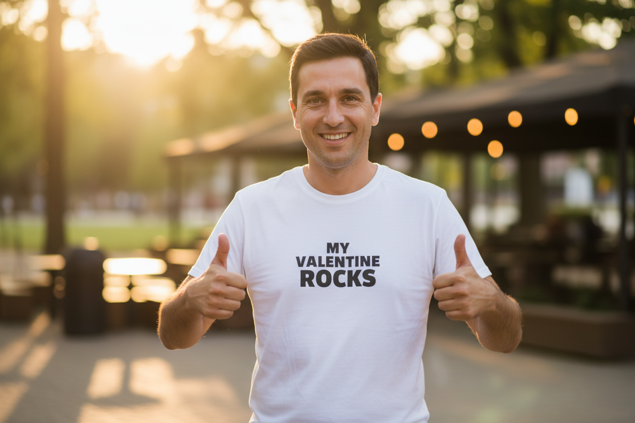 My Valentine Rocks Tee - Man Thumbs Up