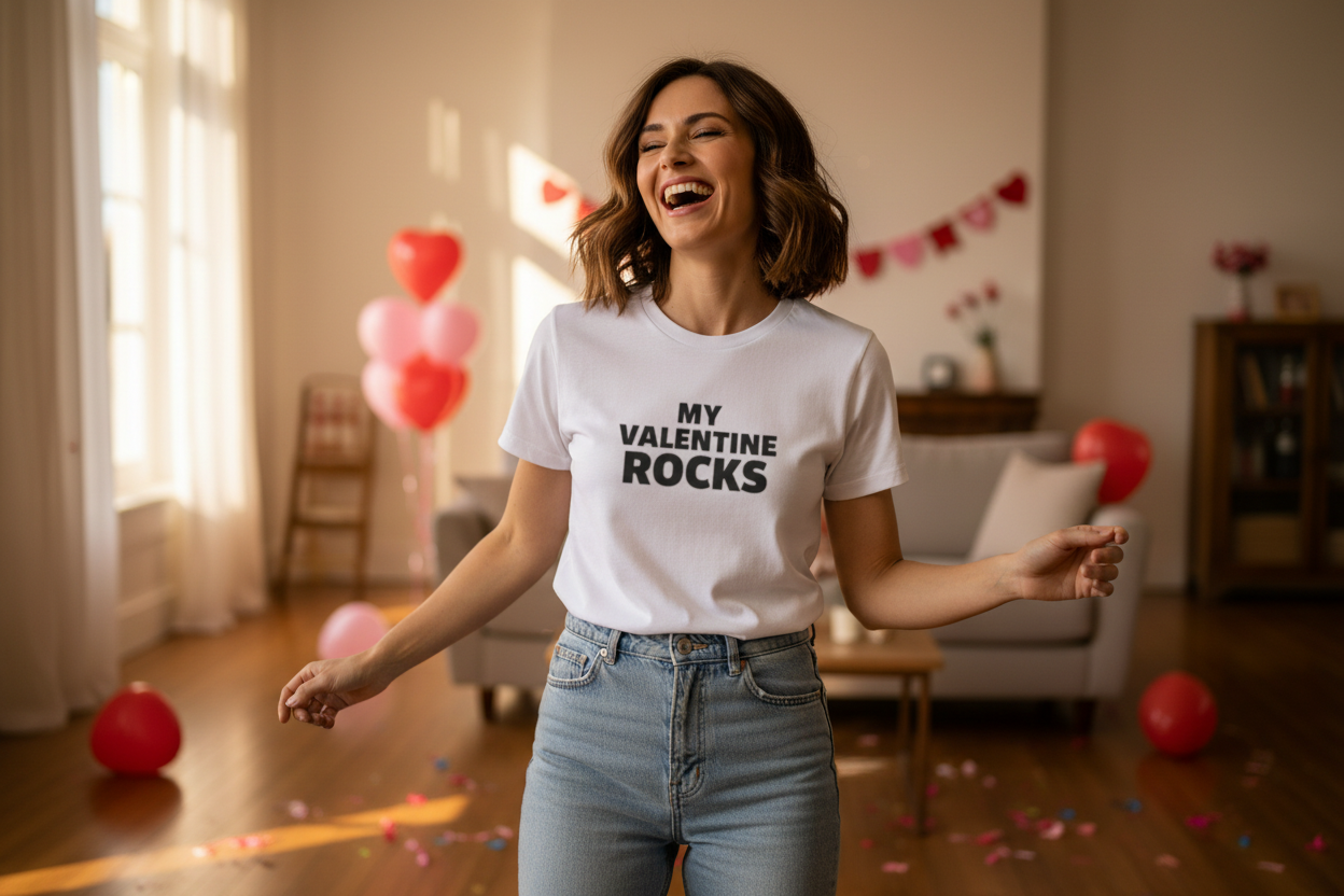 My Valentine Rocks Tee - Woman Dancing