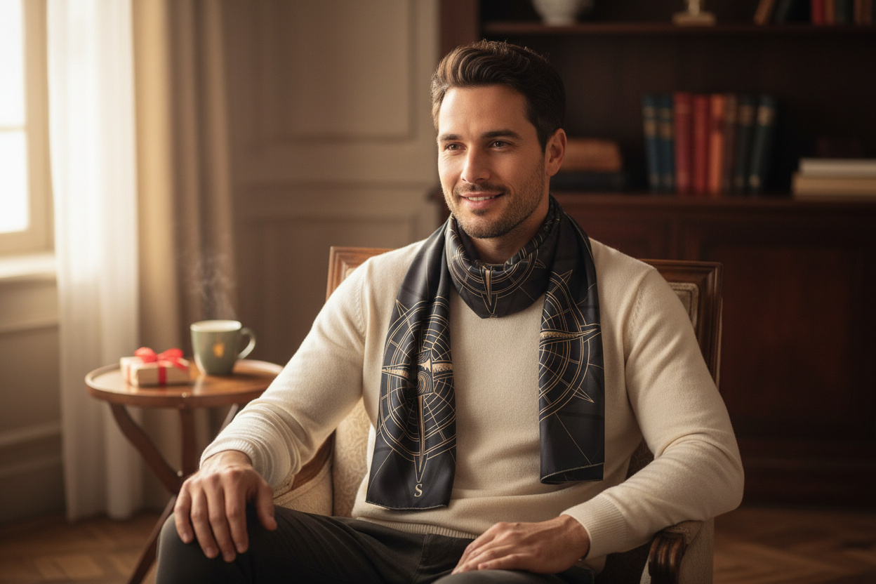 Navigate Love Compass Scarf - Lifestyle with Design Reference