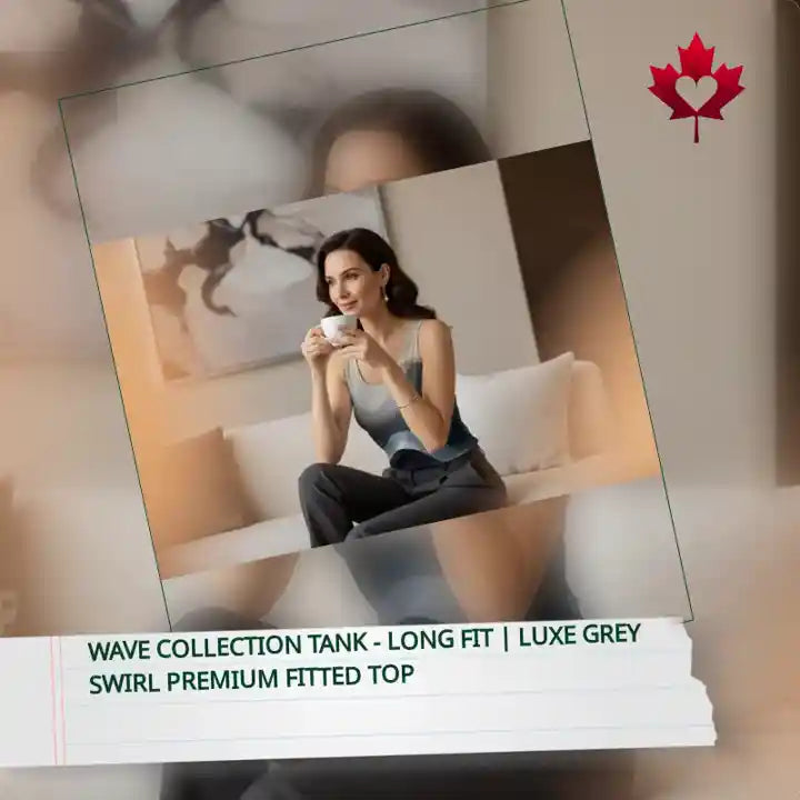 Wave Collection Tank - Long Fit | Luxe Grey Swirl Premium Fitted Top by@Outfy