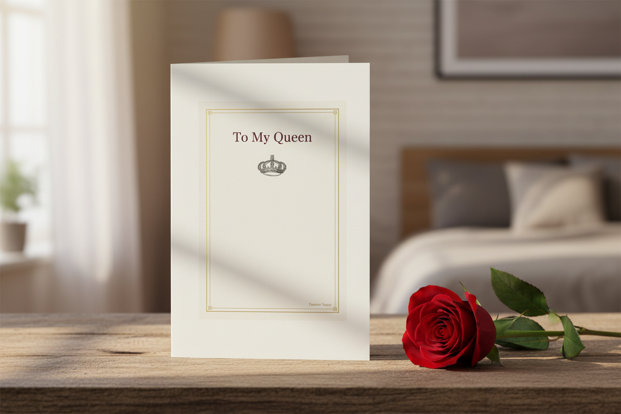 To My Queen Card - Romantic Setting with Rose