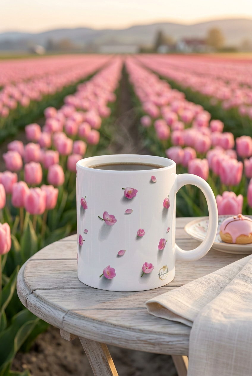 Pink Flower Petals Ceramic Mug
