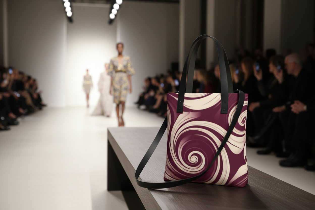 Wine Swirl Tote at fashion show